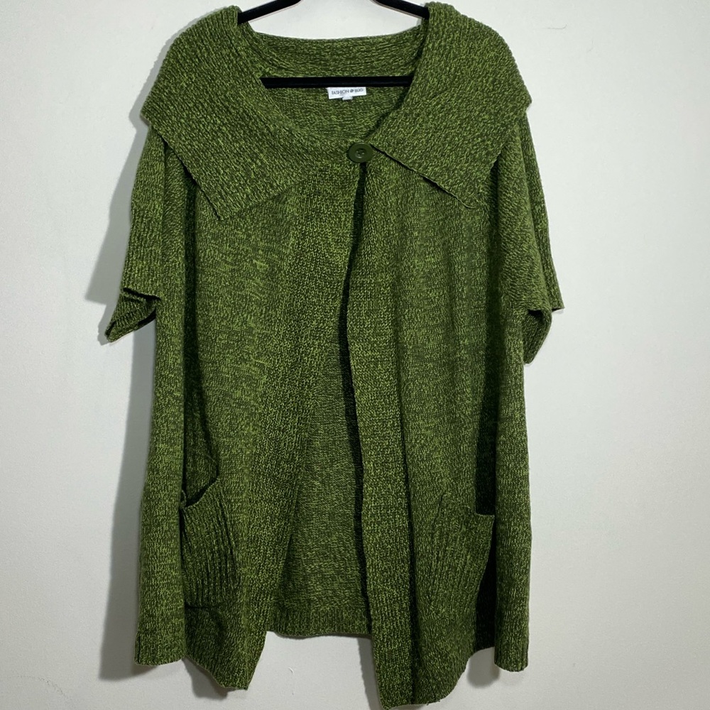 Fashion Bug Green Melange One Button Poncho Cape Knit Sweater Plus Size 3X